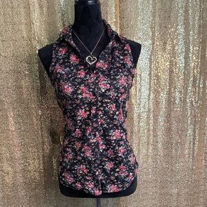 Zenana Outfitters Transparent Black and Pink Floral Blouse